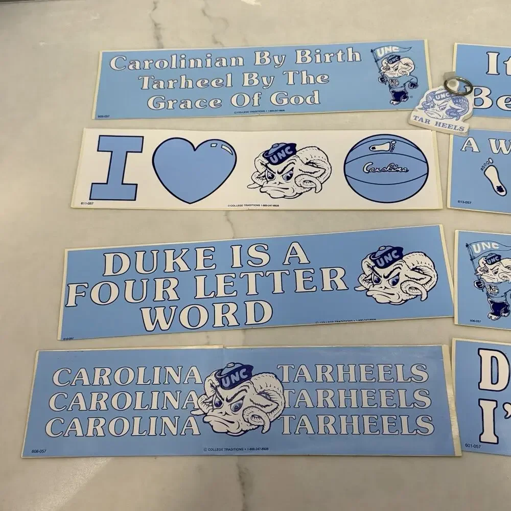 Vintage UNC Tar Heels Bumper Sticker Lot w/ Keychain North Carolina NCAA Mascot